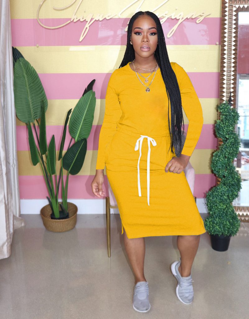 Popular Classic Simple Casual Solid Color Long Sleeve Dress - Image 2