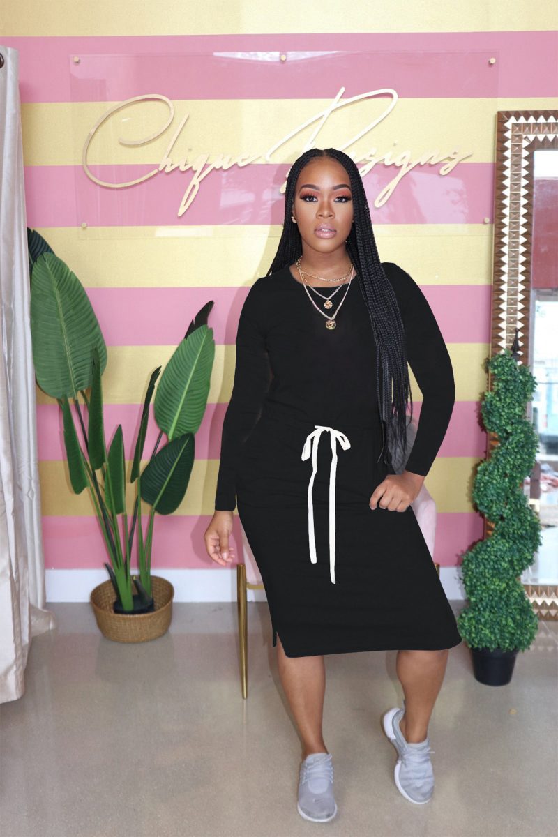 Popular Classic Simple Casual Solid Color Long Sleeve Dress - Image 4