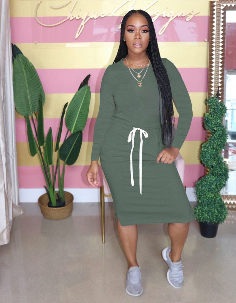 Popular Classic Simple Casual Solid Color Long Sleeve Dress - Image 6