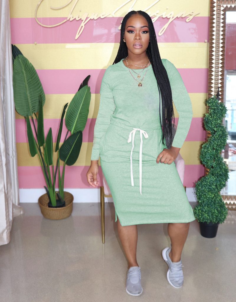 Popular Classic Simple Casual Solid Color Long Sleeve Dress - Image 8