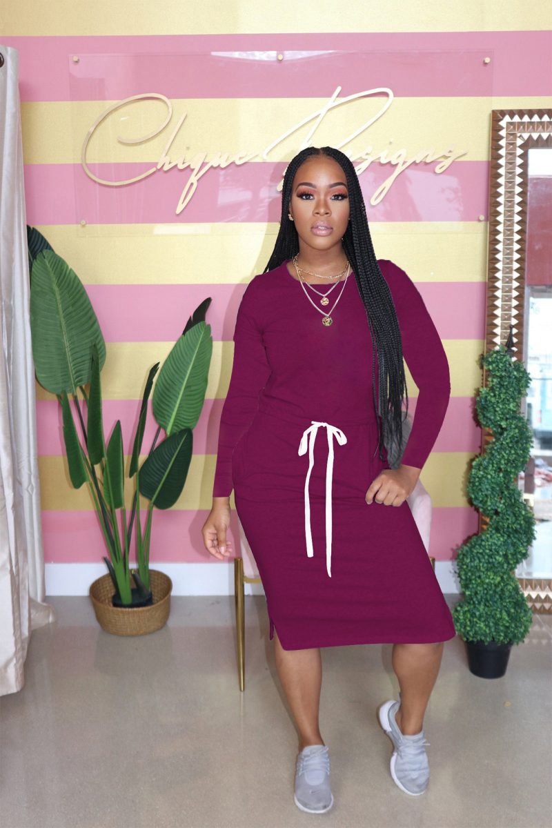 Popular Classic Simple Casual Solid Color Long Sleeve Dress - Image 9