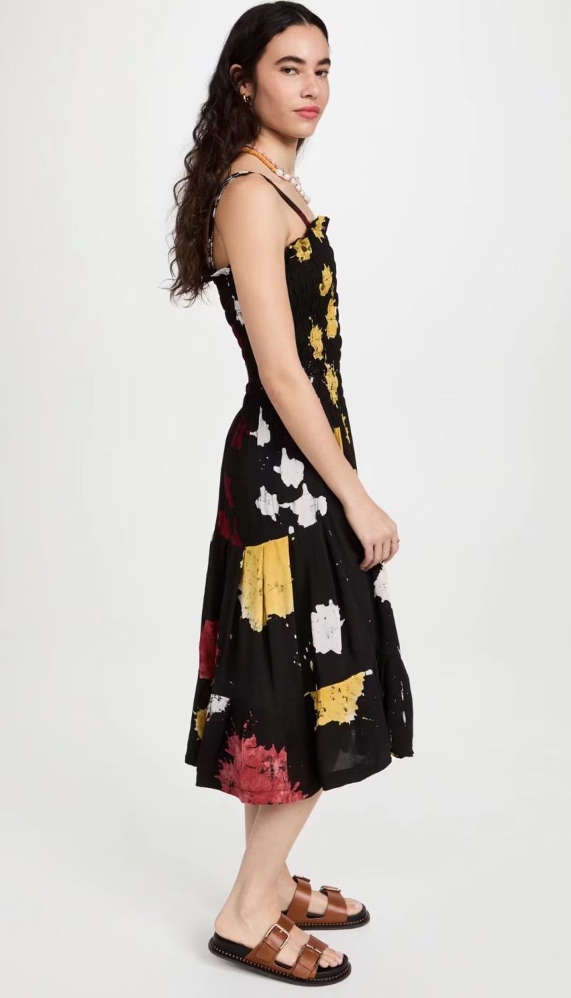 Women Clothing Elastic Slim Fit Slimming Spaghetti Strap Floral Print Dress - Image 3