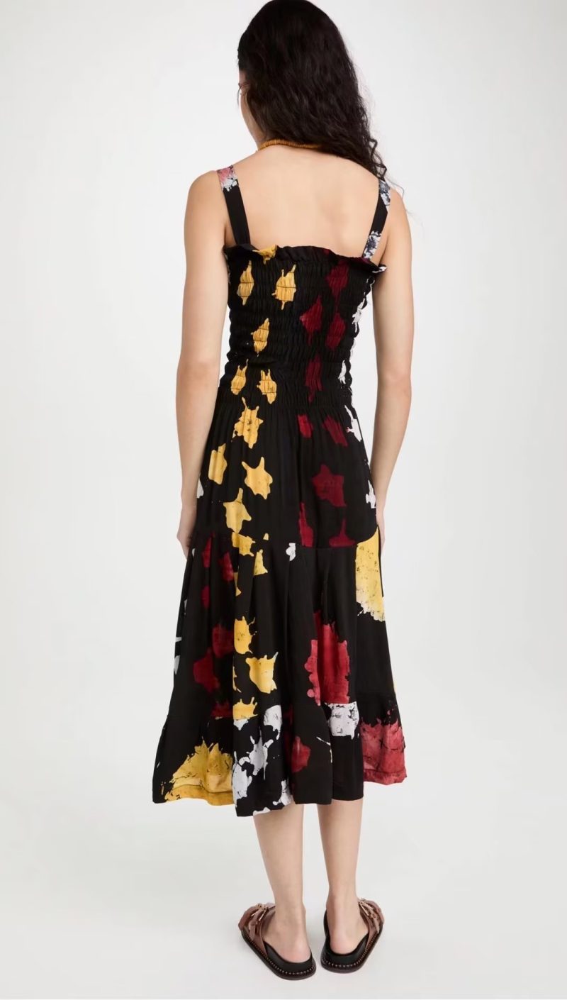 Women Clothing Elastic Slim Fit Slimming Spaghetti Strap Floral Print Dress - Image 4
