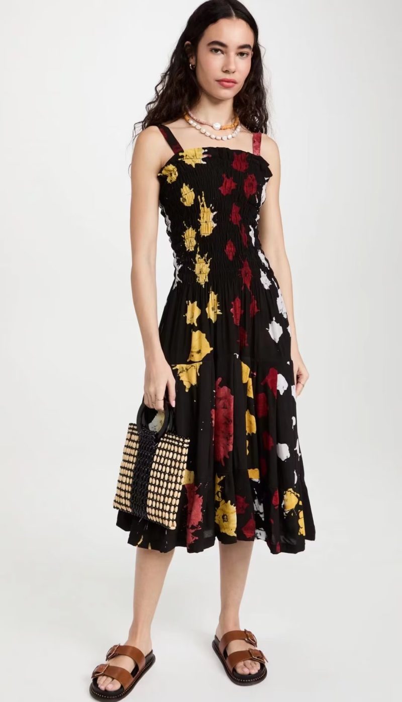 Women Clothing Elastic Slim Fit Slimming Spaghetti Strap Floral Print Dress - Image 2