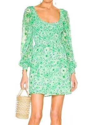 Women Long Sleeved Green Printed Dress