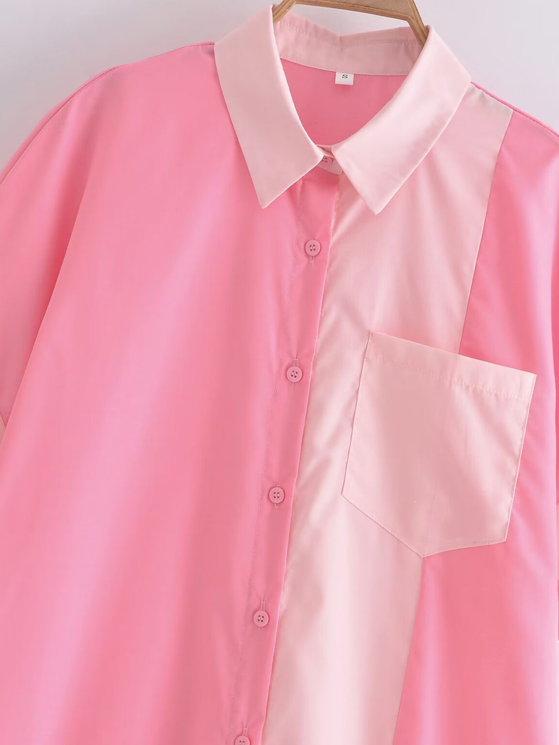 Collared Single Breasted Cuff Pinch Pleated Curved Hem Slit on Both Sides Women Loose Shirt - Image 4