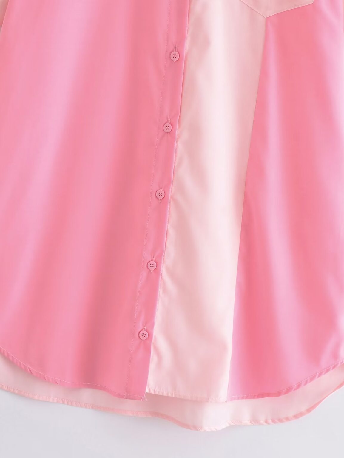 Collared Single Breasted Cuff Pinch Pleated Curved Hem Slit on Both Sides Women Loose Shirt - Image 5