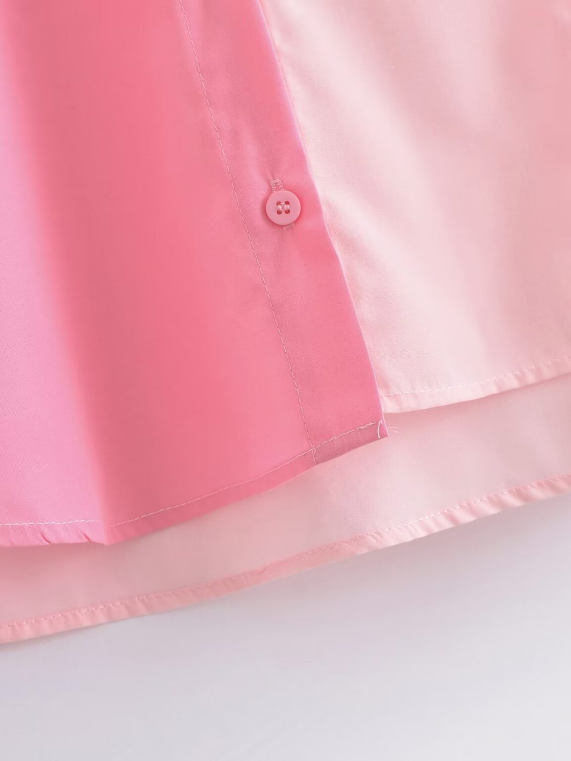 Collared Single Breasted Cuff Pinch Pleated Curved Hem Slit on Both Sides Women Loose Shirt - Image 12