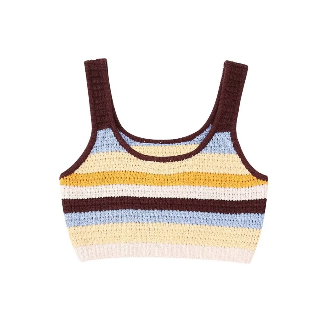 Summer Women Clothing Color Matching Knitted Top Shorts Suit - Image 5