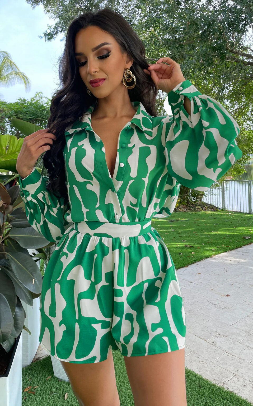 Loose Printed Long Shirt Casual Women Shorts Suit Summer Two Piece Suit - Image 3