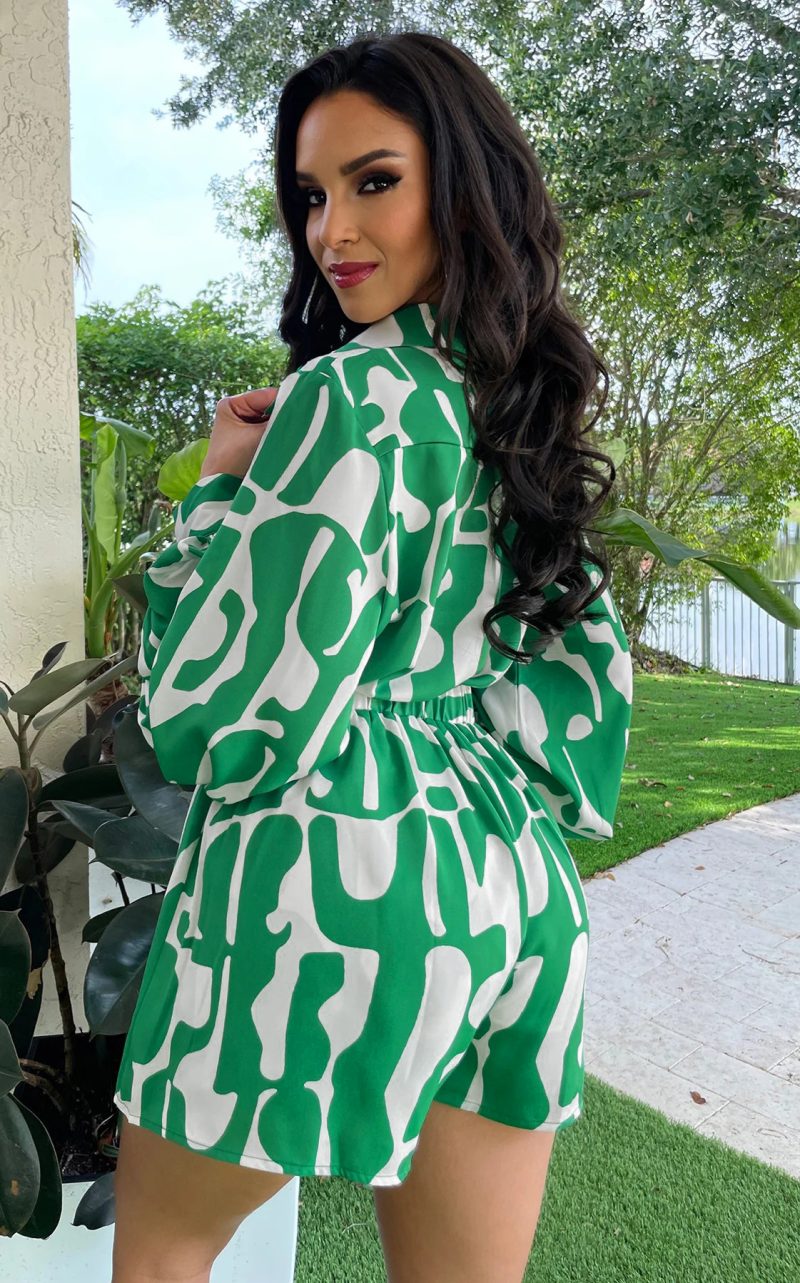 Loose Printed Long Shirt Casual Women Shorts Suit Summer Two Piece Suit - Image 4