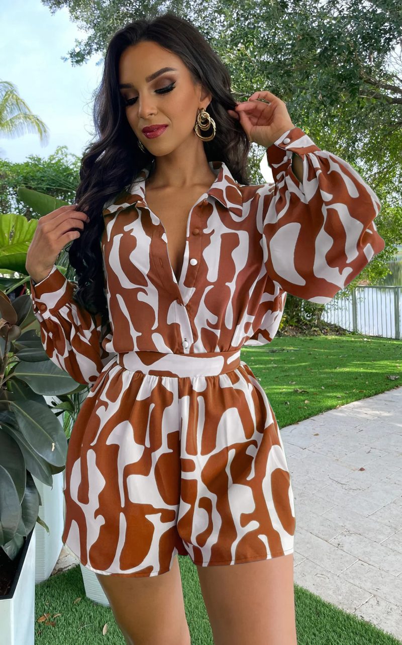 Loose Printed Long Shirt Casual Women Shorts Suit Summer Two Piece Suit - Image 5