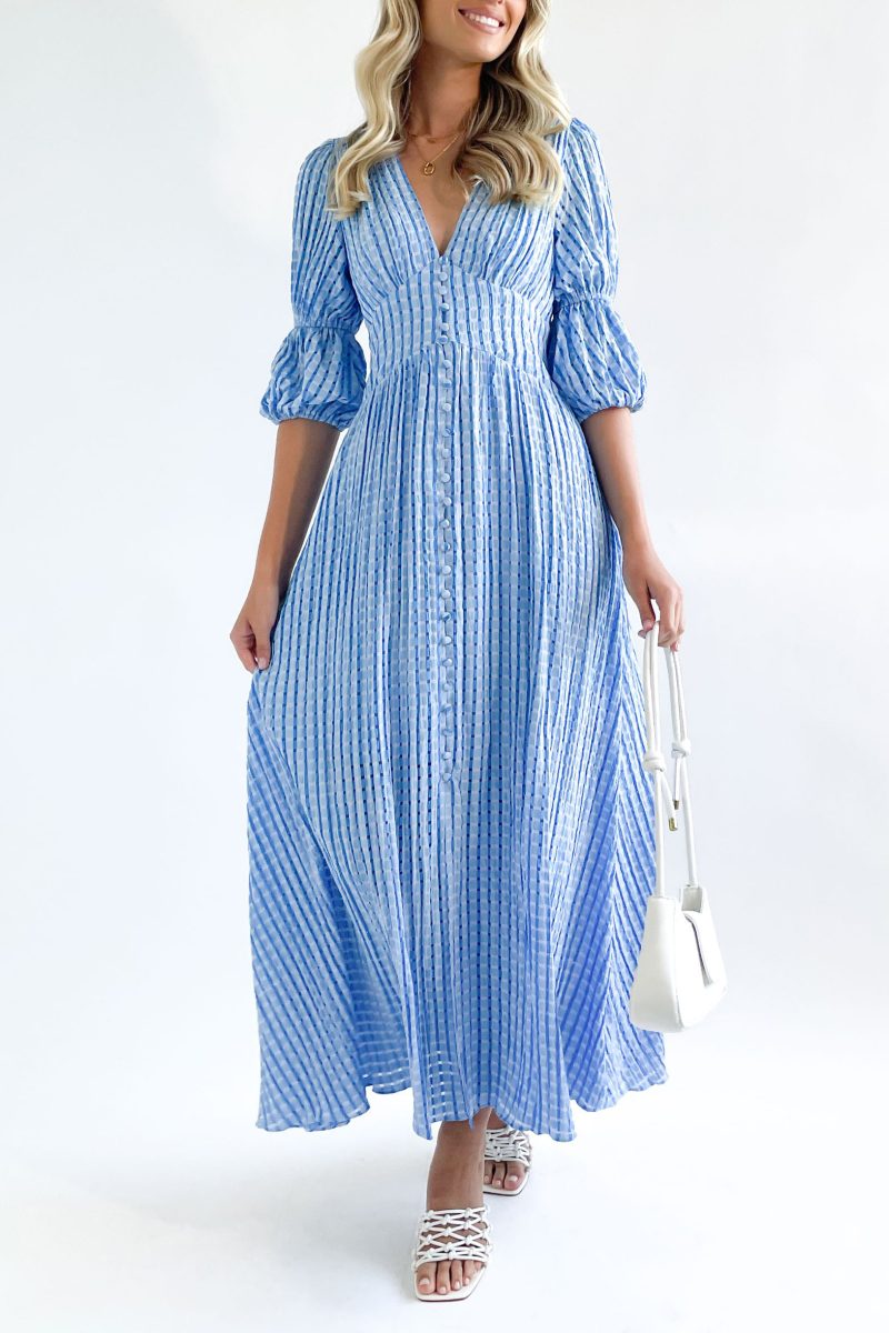 Ladies Spring Summer Dress French Fresh Chessboard Plaid Buckle Large Swing Dress - Image 3