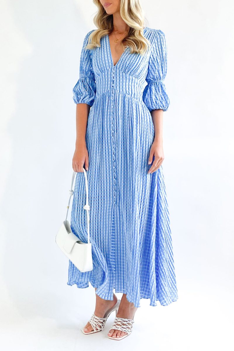 Ladies Spring Summer Dress French Fresh Chessboard Plaid Buckle Large Swing Dress - Image 4