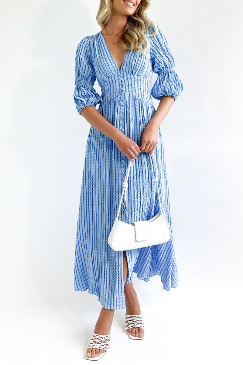 Ladies Spring Summer Dress French Fresh Chessboard Plaid Buckle Large Swing Dress - Image 6