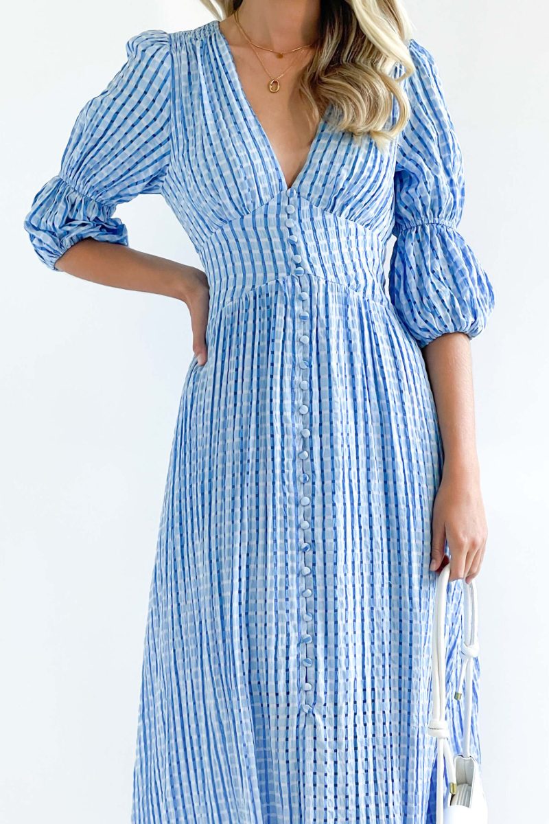 Ladies Spring Summer Dress French Fresh Chessboard Plaid Buckle Large Swing Dress - Image 7