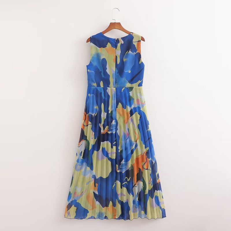 Summer V Neck A Line Dress Elegant Dress High Waist Contrasting Color Dress Women - Image 3