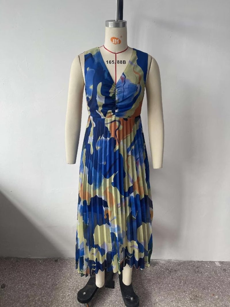 Summer V Neck A Line Dress Elegant Dress High Waist Contrasting Color Dress Women - Image 11