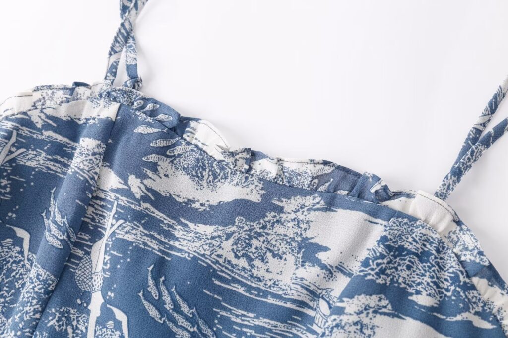 Women Elastic Printed A Line Short With Wooden Ear Back Retro Sexy Slim Fit Cami Dress - Image 4