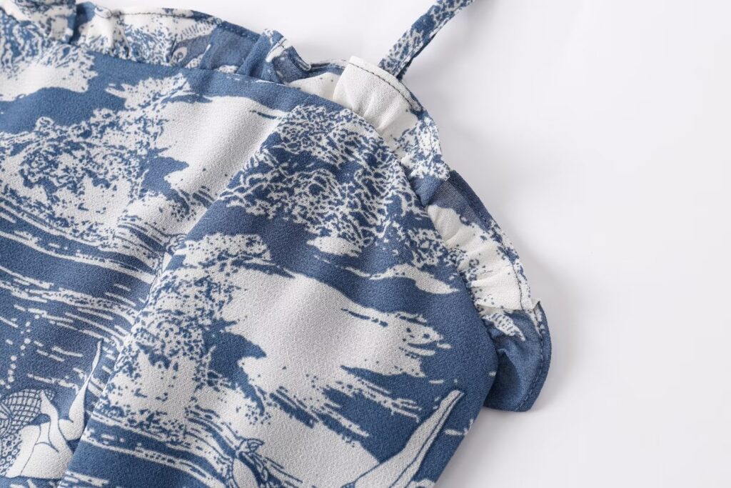 Women Elastic Printed A Line Short With Wooden Ear Back Retro Sexy Slim Fit Cami Dress - Image 5