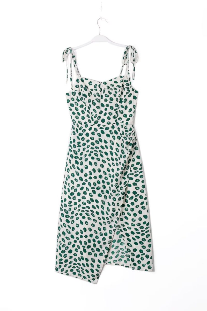 Design Pleated Irregular Asymmetric Slit Cami Dress Summer Waist Slimming Midi Dress - Image 5