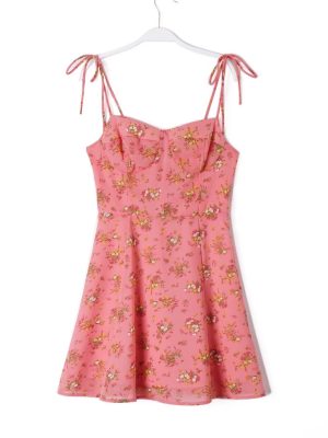 Fresh Sweet Lotus Leaf Slim Fit Holiday Dress Summer A Line Short French Girl Floral Slip Dress