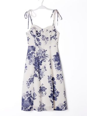 Summer Little Fresh Shoulder Strap Sleeveless Slip Dress Women Printed Waist Controlled Dress