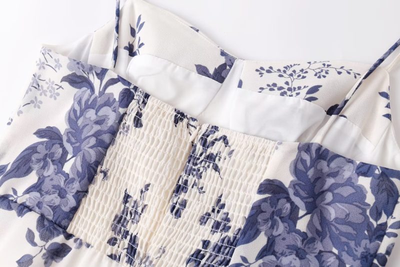 Summer Little Fresh Shoulder Strap Sleeveless Slip Dress Women Printed Waist Controlled Dress - Image 3