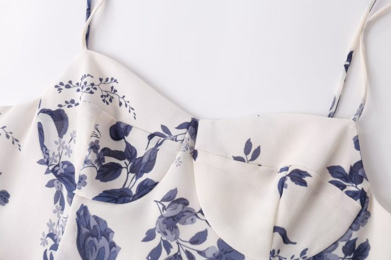 Summer Little Fresh Shoulder Strap Sleeveless Slip Dress Women Printed Waist Controlled Dress - Image 4