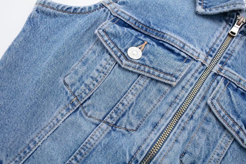 Retro Overalls Zipper Slim Fit Collared Sleeveless Denim Dress - Image 10
