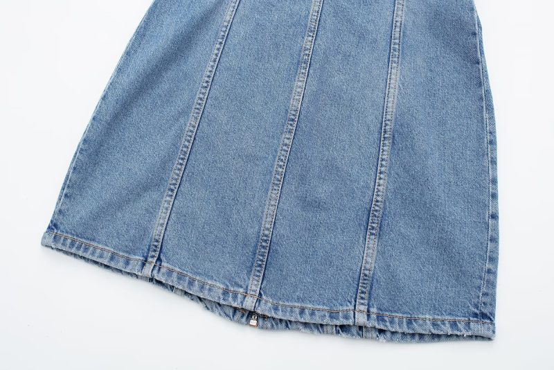 Retro Overalls Zipper Slim Fit Collared Sleeveless Denim Dress - Image 14