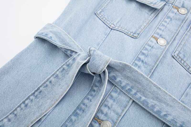 Shirt Collar Vest Dress Sleeveless Straight Slim Fit With Belt Denim Dress - Image 5
