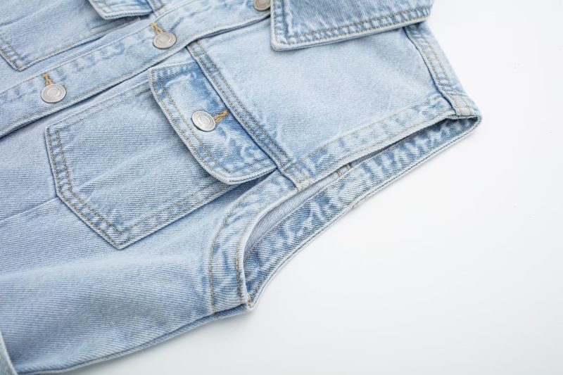 Shirt Collar Vest Dress Sleeveless Straight Slim Fit With Belt Denim Dress - Image 9