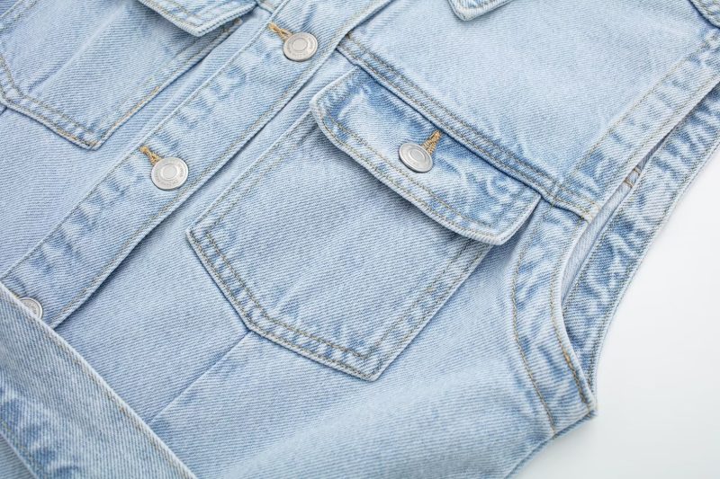 Shirt Collar Vest Dress Sleeveless Straight Slim Fit With Belt Denim Dress - Image 10
