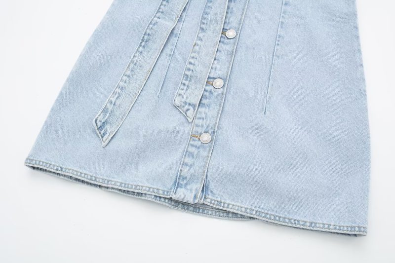 Shirt Collar Vest Dress Sleeveless Straight Slim Fit With Belt Denim Dress - Image 11