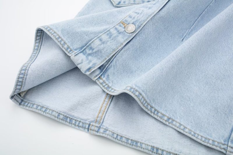 Shirt Collar Vest Dress Sleeveless Straight Slim Fit With Belt Denim Dress - Image 12