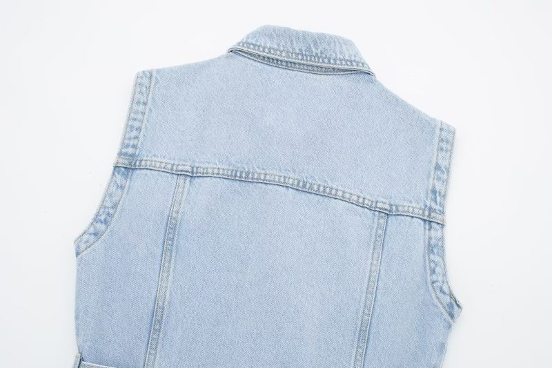 Shirt Collar Vest Dress Sleeveless Straight Slim Fit With Belt Denim Dress - Image 14