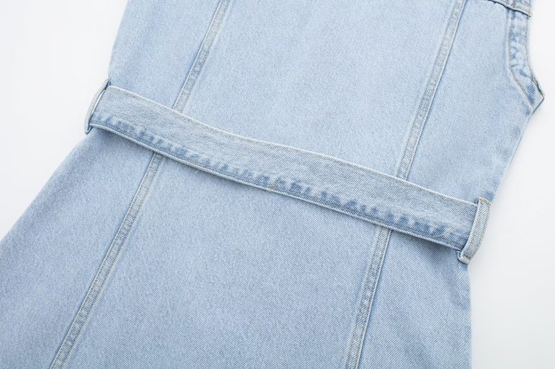 Shirt Collar Vest Dress Sleeveless Straight Slim Fit With Belt Denim Dress - Image 15