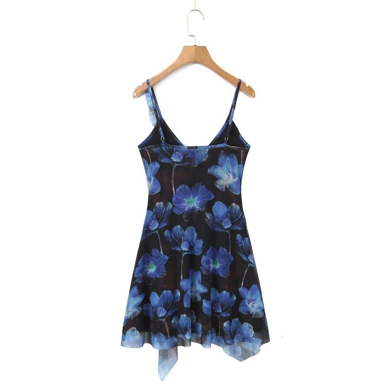 Summer Women Irregular Asymmetric Mesh Suspender Dress - Image 4