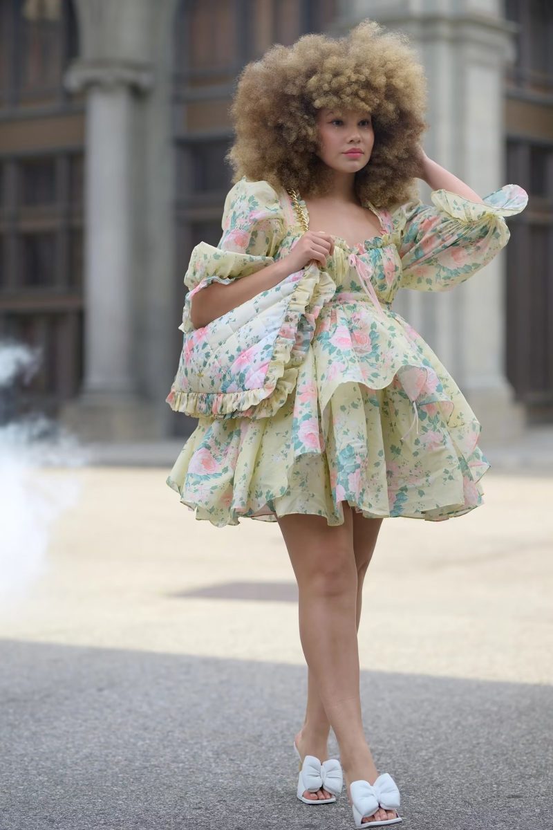 Floral Beautiful Puff Dress Puff Sleeve Design Dress Summer Sweet Floral Pettiskirt - Image 2