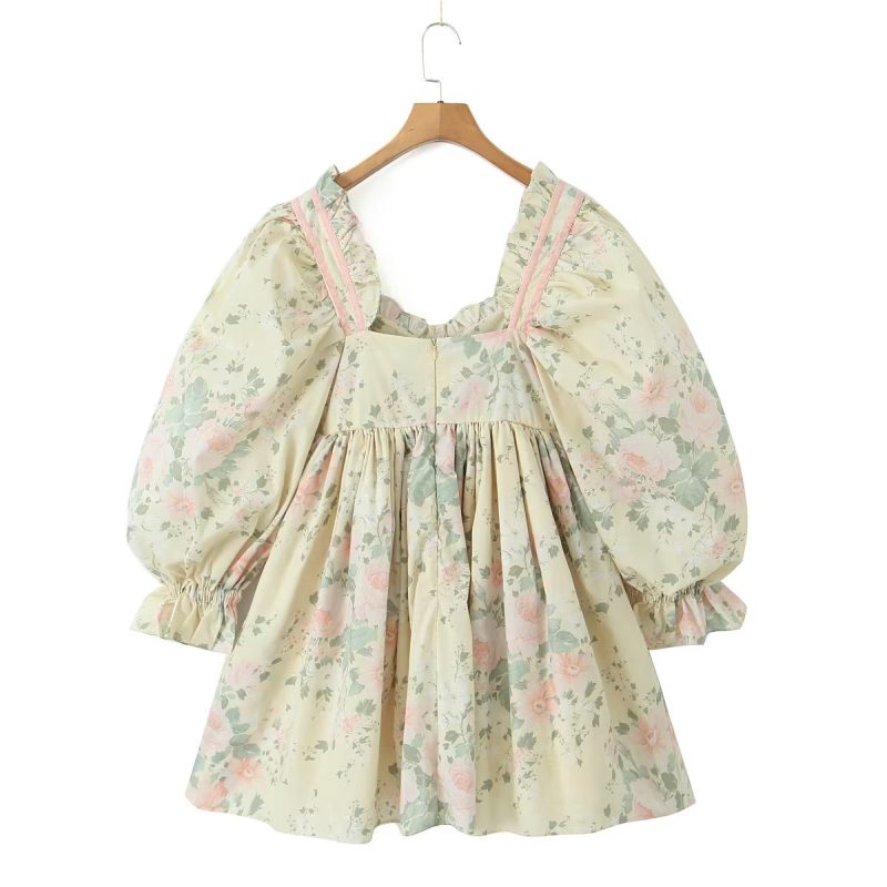 Floral Beautiful Puff Dress Puff Sleeve Design Dress Summer Sweet Floral Pettiskirt - Image 4