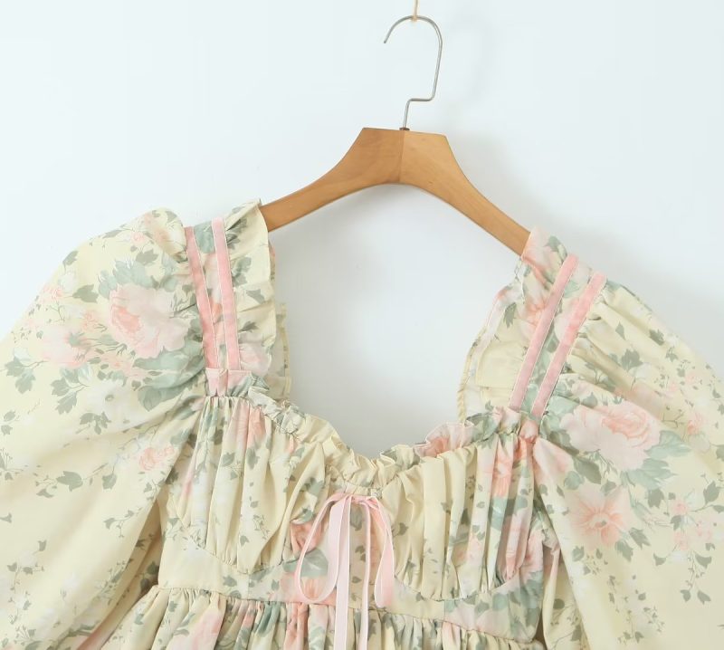 Floral Beautiful Puff Dress Puff Sleeve Design Dress Summer Sweet Floral Pettiskirt - Image 5