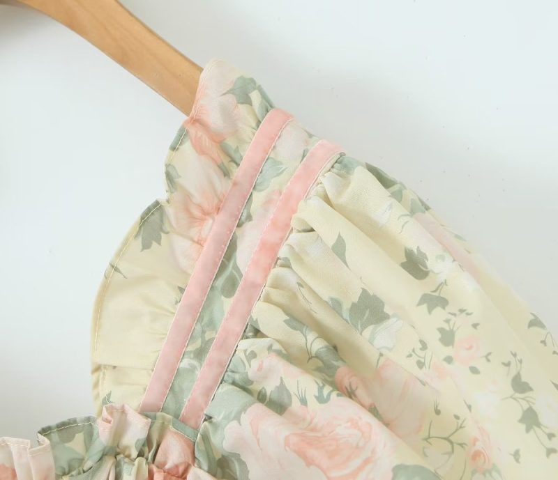 Floral Beautiful Puff Dress Puff Sleeve Design Dress Summer Sweet Floral Pettiskirt - Image 6