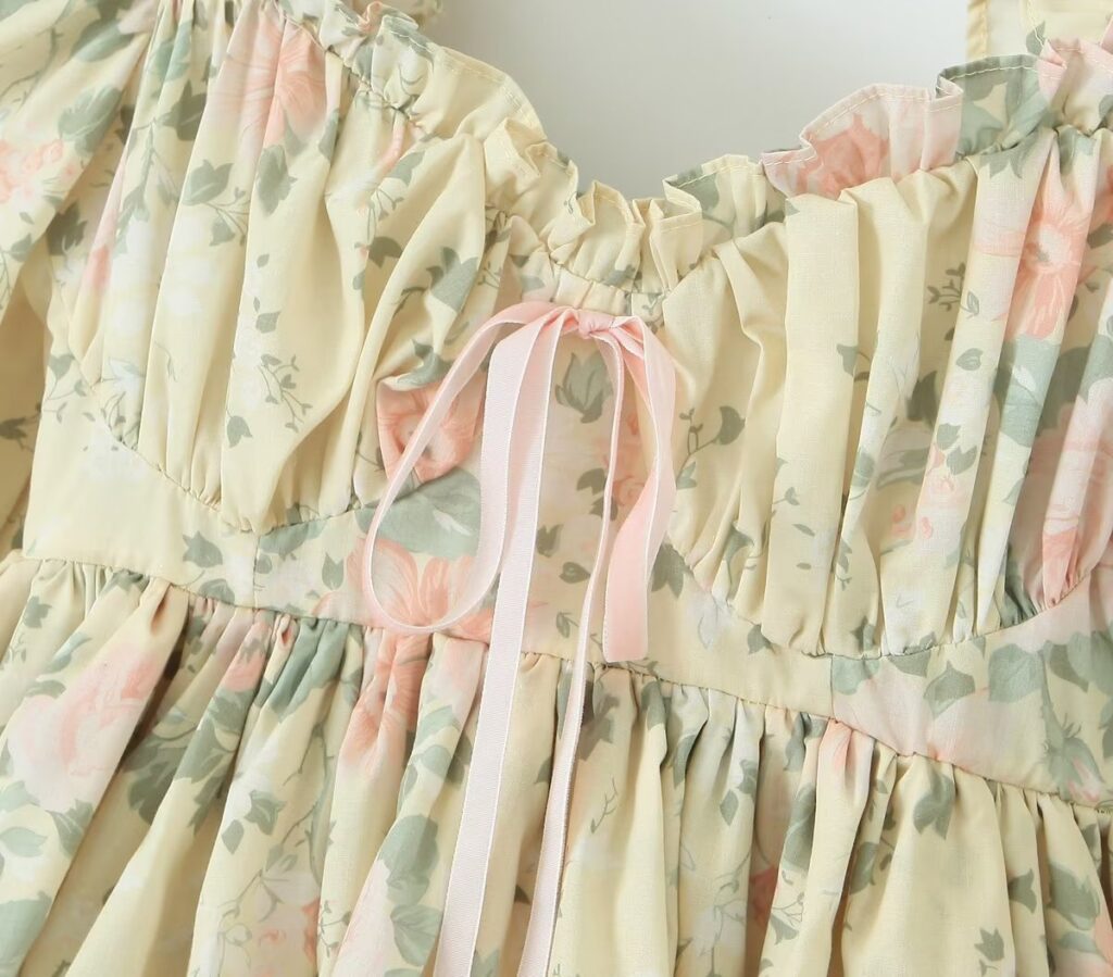 Floral Beautiful Puff Dress Puff Sleeve Design Dress Summer Sweet Floral Pettiskirt - Image 7
