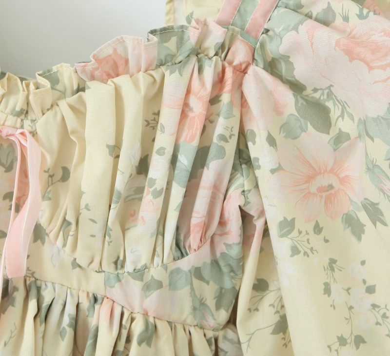 Floral Beautiful Puff Dress Puff Sleeve Design Dress Summer Sweet Floral Pettiskirt - Image 8