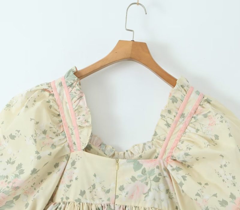 Floral Beautiful Puff Dress Puff Sleeve Design Dress Summer Sweet Floral Pettiskirt - Image 15