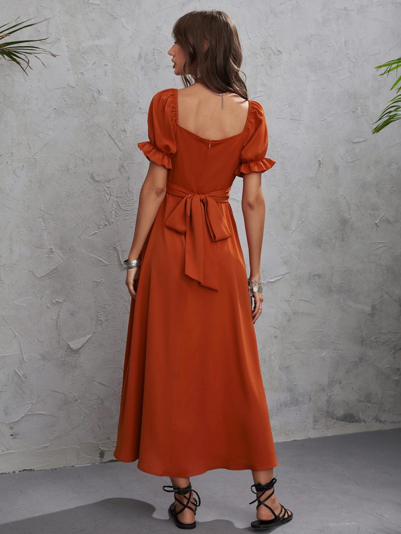 Women Solid Color Slingback Short Sleeve Dress Women Dress Women Clothes - Image 4