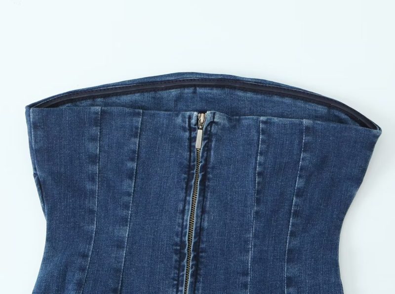 Summer Women Clothing Sexy Straight Strapless Dress Slim Fit Slit Denim Dress - Image 5