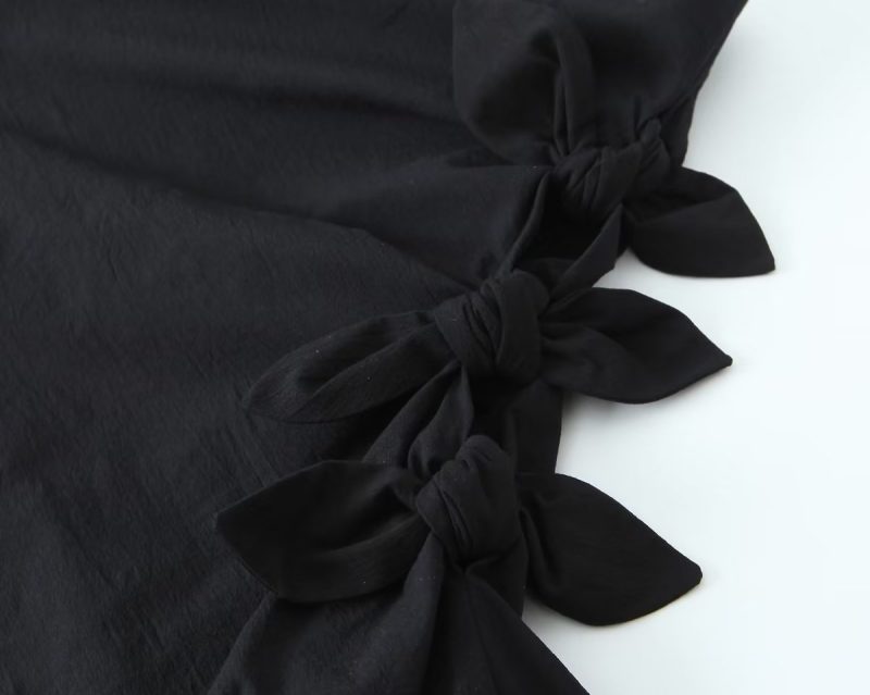 Summer French Black Dress One Shoulder Asymmetric Design A Line Bow Tie Short Dress - Image 7