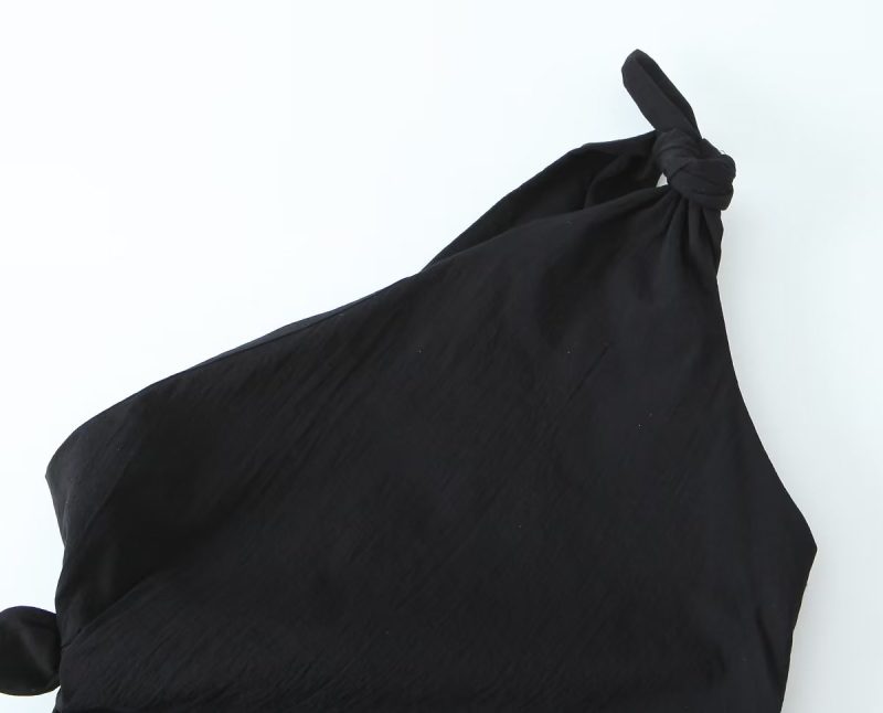 Summer French Black Dress One Shoulder Asymmetric Design A Line Bow Tie Short Dress - Image 12